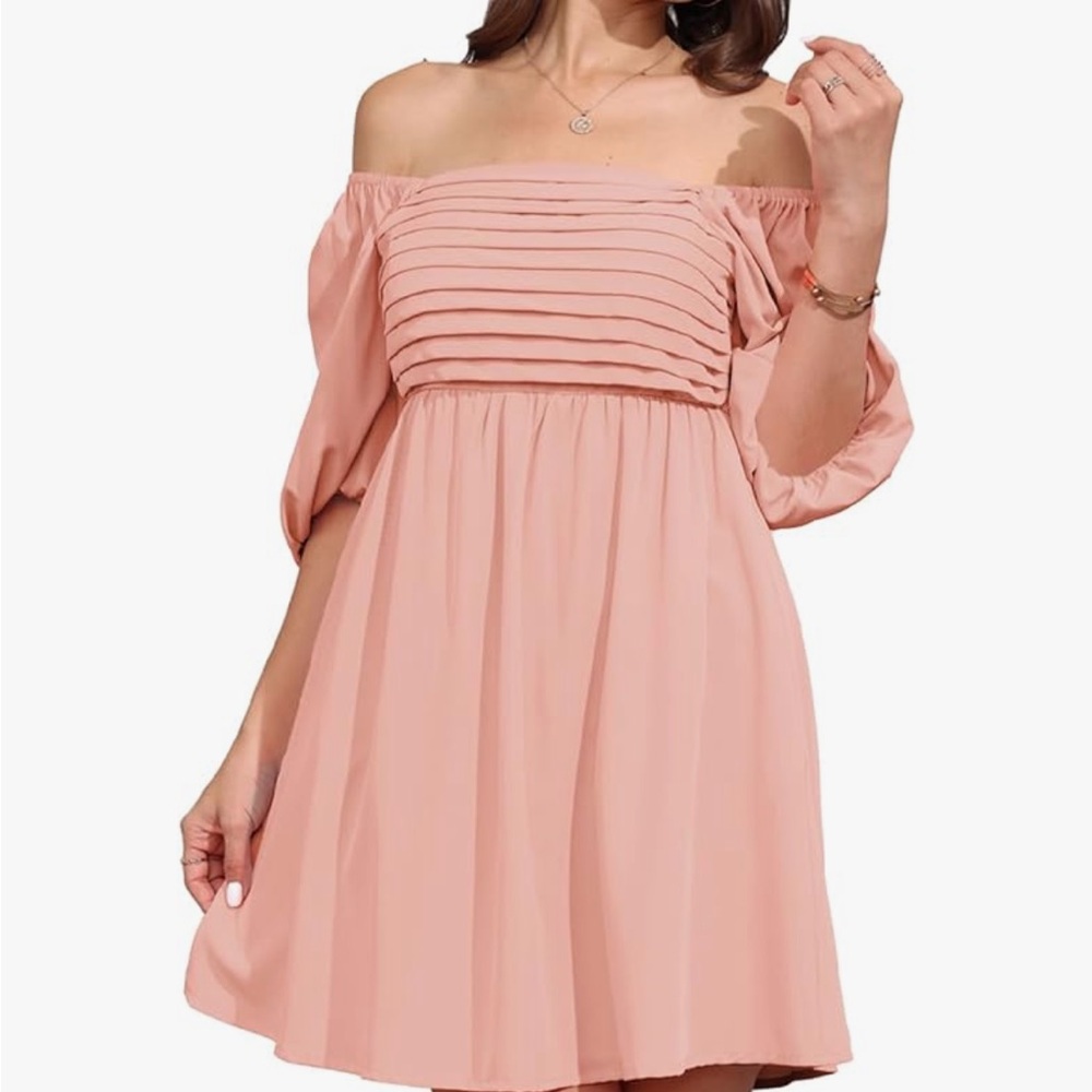 Women Square Neck Puff Sleeve A-Line Smocked Short Babydoll Mini Dress
